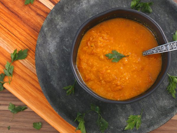 Sopa de abóbora e carne