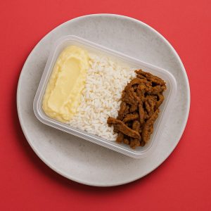 Fraldinha ao molho com arroz branco e purê de batata inglesa - 300G (10%OFF)