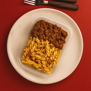 Filé mignon suíno moído com fusili ao alho